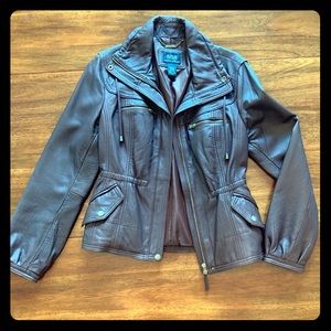 a.n.a Genuine Lambskin Brown Leather Jacket - S